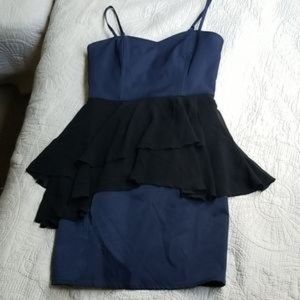 H&M Navy and Black Chiffon Peplum Dress